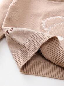 新款冬季男嬰卡通標語圖案毛衣套裝 - 駝色 - 查看 7