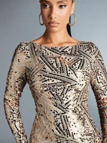 SHEIN BAE 女士閃亮連身裙 - 香檳色 - 查看 6