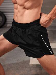 Manfinity Sport Corelite 男士側邊條紋運動短褲，慢跑短褲 - 黑色 - 查看 7