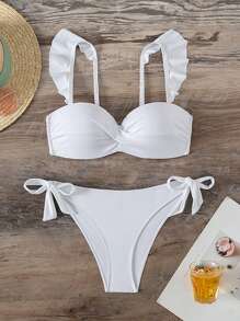 SHEIN Swim Summer Beach Ladies' Separated Swimwear Set With Frill Detail