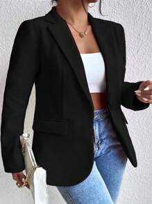 SHEIN Franclia Kích thước lớn Của phụ nữ Chất rắn Một nút Áo vest - màu đen - Xem 4