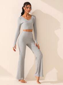 SHEIN Sports V-neck T-shirt And Pants Sports Set