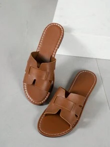 韩版女士休闲平底拖鞋夏季露趾透气凉鞋秋季新款编织罗马沙滩鞋法式女士配套裙子户外海边沙滩H款夏季波西米亚风平底度假沙滩鞋 - 棕色 - 查看 3