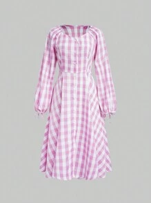 SHEIN Unity Women's Plaid Long Sleeve Dress - Multicolor - View 1