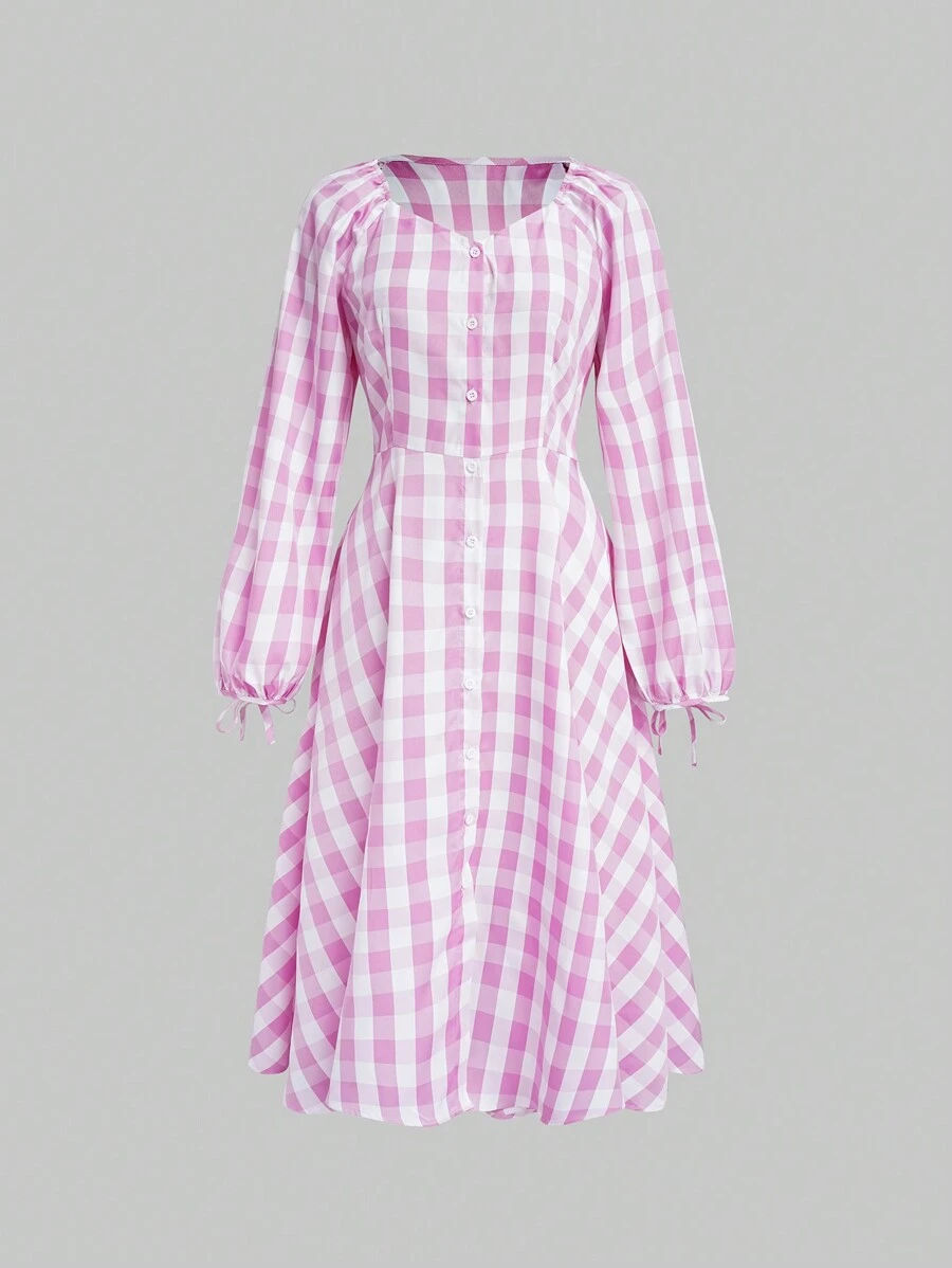 SHEIN Unity Women's Plaid Long Sleeve Dress - Multicolor - View 1