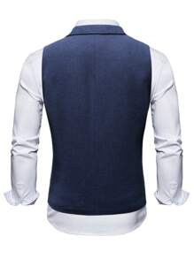 Manfinity Mode 男士帶口袋的海軍藍西裝背心 - 藏蓝色 - 查看 2