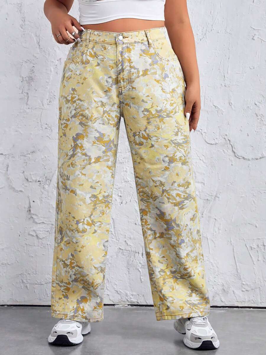 SHEIN EZwear Kích thước lớn Ngụy trang Cao eo Quần legging thẳng - Nhiều màu - Xem 1