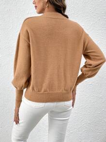 SHEIN LUNE Women's Drop Shoulder Solid Color Knit Pullover Fall Winter Sweater - Khaki - View 2