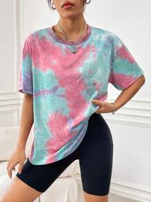 SHEIN EZwear 紮染印花圓領短袖t卹 - 彩色 - 查看 4