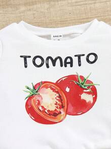 SHEIN Infant Girls' Casual Cute Vegetable Patterned Long Sleeve Sweatshirt And Pants 4pcs Set