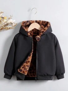 SHEIN Toddler Girls' Leopard Print Hooded Jacket - Brown - View 8
