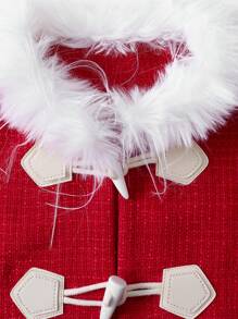 SHEIN Unity 聖誕羊毛大衣,配有毛領和披風設計 - 紅色 - 查看 3