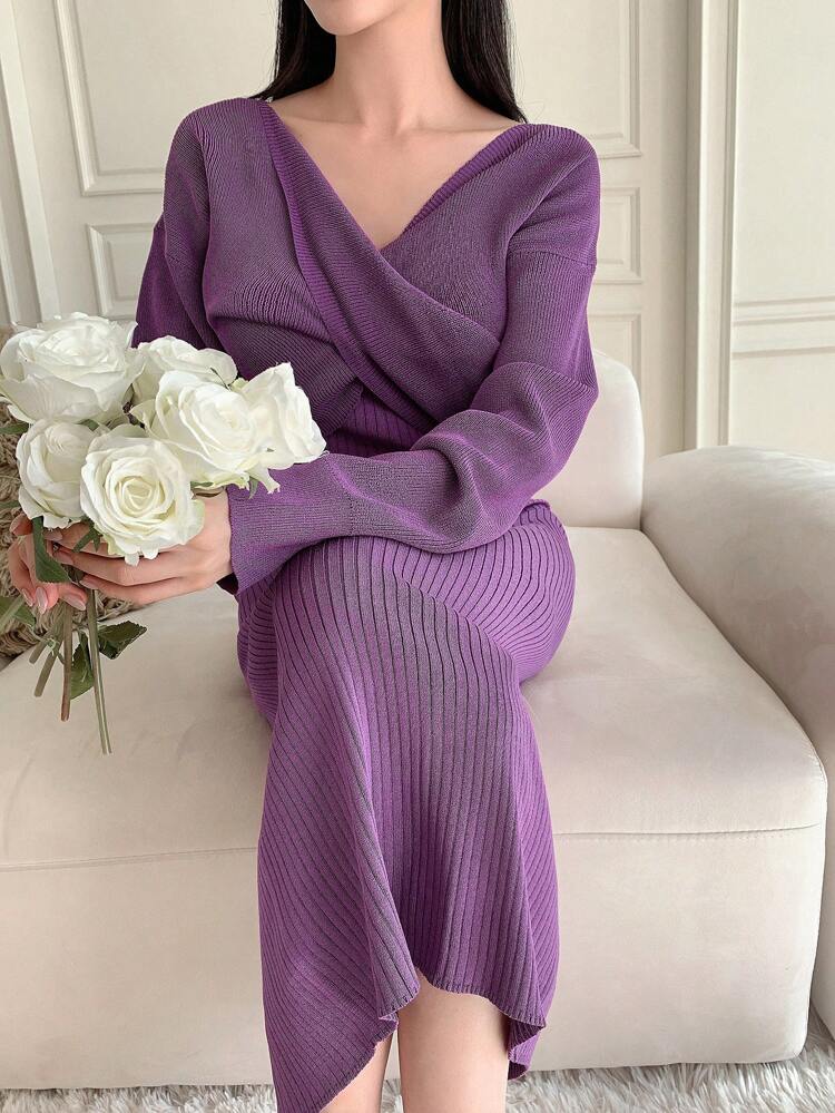 Cross Wrap Long Sleeve T-Shirt And Skirt Two Piece Set,Fall Women Clothes