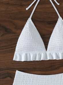 SHEIN Swim Summer Women'S Halter Neck Ruffle Hem Bikini Set - White - View 7