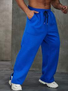 Manfinity Hypemode Pantalones De Chándal De Talla Grande Para Hombres Con Piernas Anchas Y Dobladillo Dividido - Azul - Ver 1