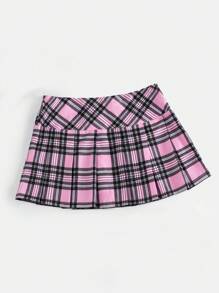 SHEIN EZwear 女式大尺碼寬腰帶褶皺格子裙 - 彩色 - 查看 2