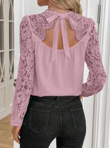 SHEIN Clasi Blusa Sin Espalda De Encaje Rosa Para Mujer - Rosa vieja - Ver 1