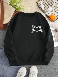 INAWLY 女士骷髏和手印花絨毛衣 - 黑色 - 查看 6