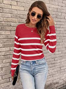 SHEIN LUNE Striped Raglan Sleeve Sweater Pullover In Fall/Winter - Multicolor - View 3