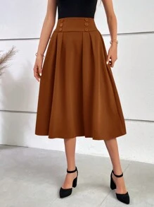SHEIN MOD Women's Double-Breasted Skirt - Rust Brown - View 5