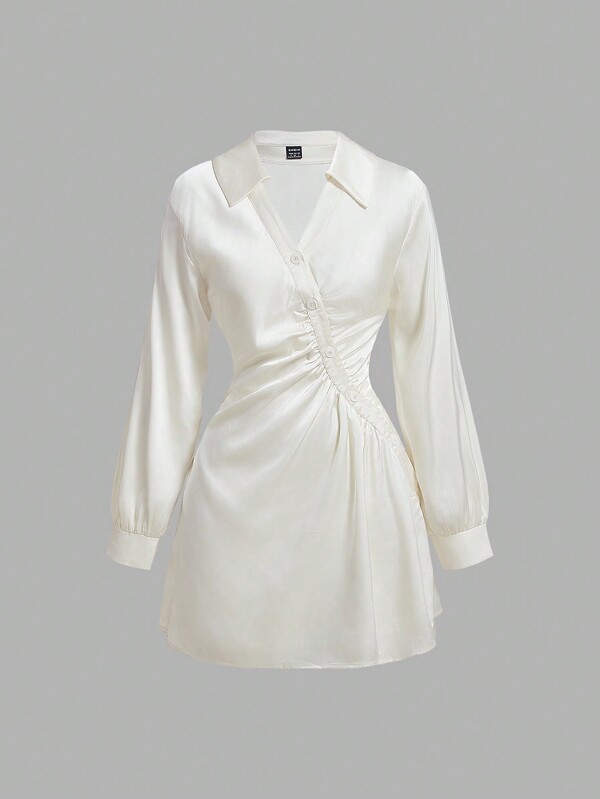 SHEIN MOD Vestido Plisado Con Detalle De Botones De Color Liso Para Mujer