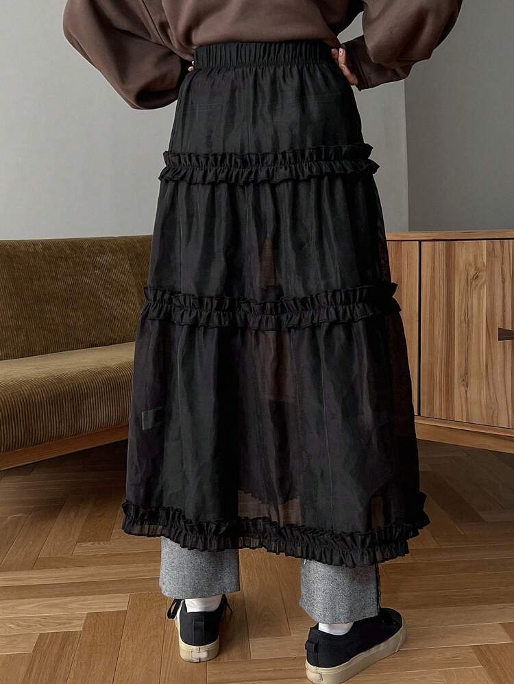 Women's Tiered Frill Asymmetric Hem Skirt