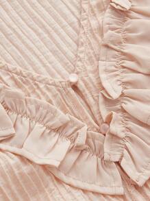 ROMWE PUNK Women's Ruffle Trim Decorated V-neck Blouse - Apricot - View 3