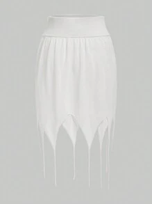ROMWE PUNK Women's Elastic Waist Asymmetrical Hem Sweater Skirt