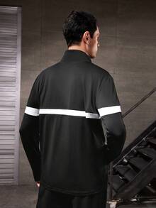 Manfinity Sport Streetwear Áo khoác thể thao phối màu cho nam - Đen và trắng - Xem 2