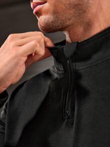 SHEIN Riding 男友风格男士撞色立领高尔夫衬衫