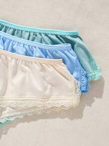 Snug Zone Women's Solid Color Lace Trimmed Triangle Panties ,3 Pcs - Multicolor - View 3