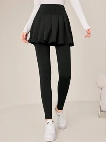 Mulvari 女性高腰2合1緊身褲 - 黑色 - 查看 4