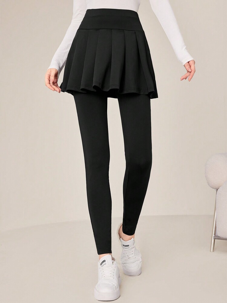 Mulvari 女性高腰2合1緊身褲 - 黑色 - 查看 4