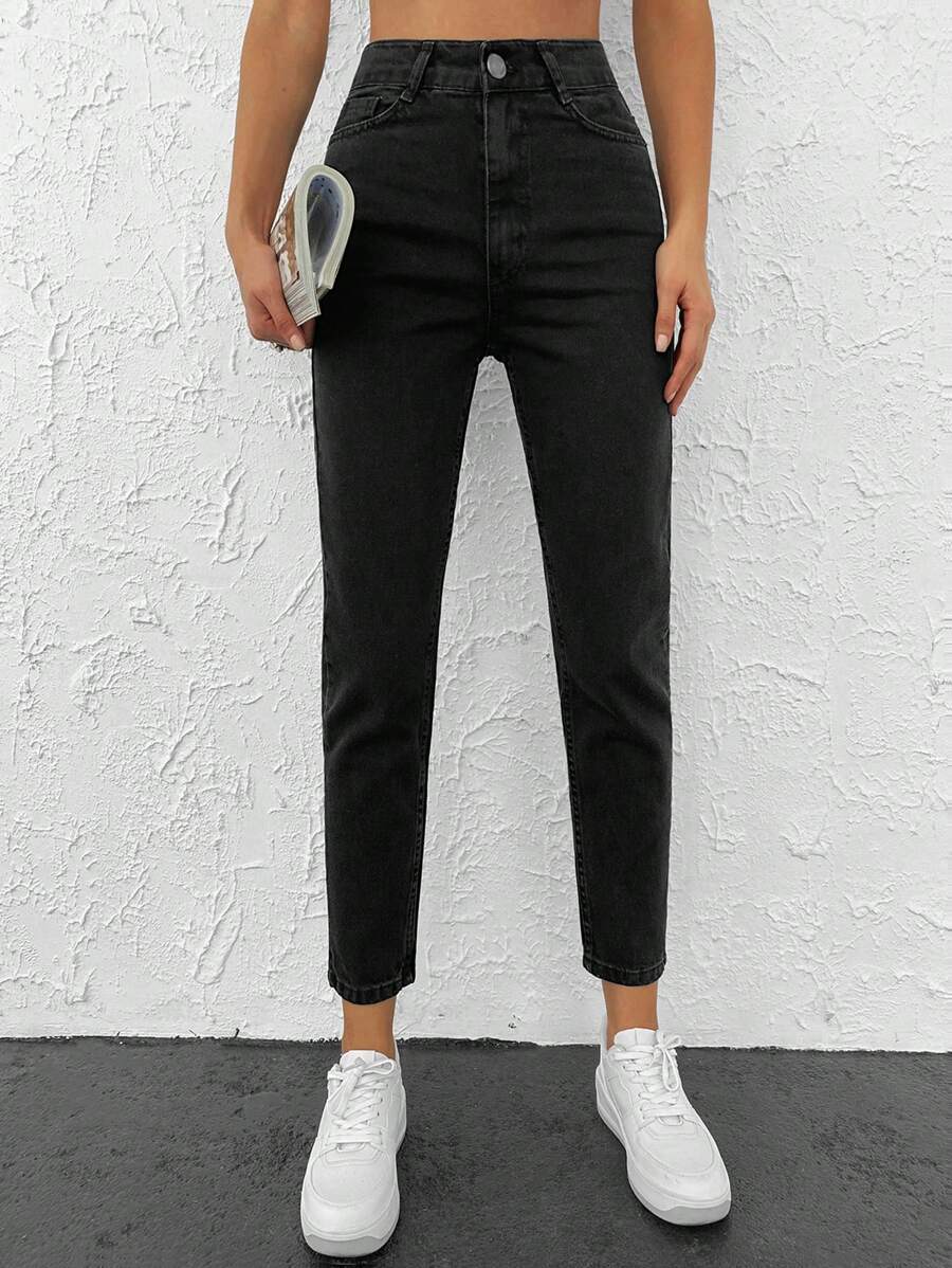EURMUSE Zip Fly Tapered Cropped Jeans - Black - View 1