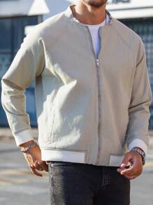 Manfinity Homme Loose Men's Vintage Denim Jacket With Baseball Collar And Raglan Sleeves - Khaki - View 6