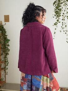 ROMWE PUNK Chaqueta De Talla Grande Para Mujer Con Solapa De Botones, Decorada Con Remaches