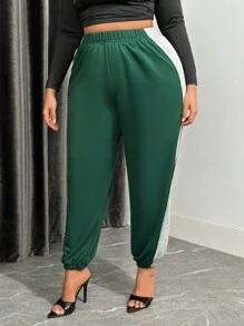 SHEIN SXY 加大碼對比色運動褲 - 墨綠色 - 查看 5