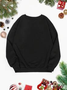 DEARCASE 粉紅色聖誕老人信件圖形印花下落肩毛衣,適用於秋冬季節 - 黑色 - 查看 2