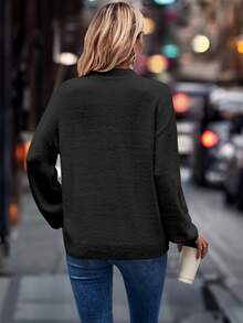 SHEIN Essnce Của phụ nữ Đứng cổ áo Tay áo dài Áo len - màu đen - Xem 2