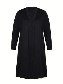 Plus Size Solid Color Front Open Bomber Jacket With Pockets