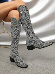 Women's High Heel Pointed Toe Knee-high Boots With Back Zipper