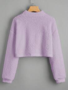 SHEIN EZwear Kích thước lớn Dệt kim Của phụ nữ Lông cừu Áo nỉ Với Thả vai - Màu Lilac Tím - Xem 2