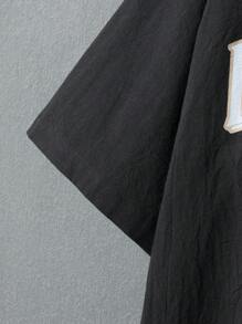 Manfinity Hypemode Men's Letter Printed Baseball Collar Shirt - Black - View 3