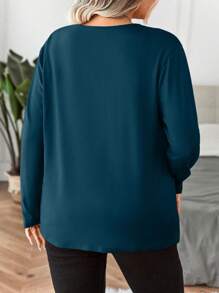 Calvaya 休閒大尺碼純色圓領長袖t恤 - 青碧色 - 查看 2