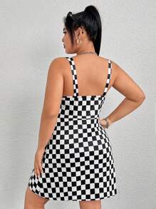 SHEIN EZwear Của phụ nữ Kích thước lớn Kẻ sọc In Dây kéo mặt trước Dây đeo Mì Ý  Đầm - Đen và trắng - Xem 2