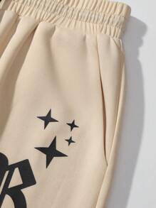 SHEIN Unity Ladies' Drawstring Waist & Cuffed Hem Casual Jogger Pants With Letter Print - Apricot - View 5