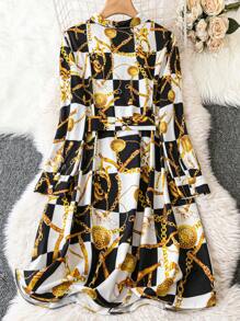 Maweii 大尺碼女士鏈印花襯衫裙 - 黑色 - 查看 2