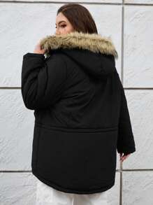 SHEIN Essnce Áo khoác đệm ấm áp và tiện dụng cỡ lớn cho phụ nữ vào năm mới và giáng sinh - màu đen - Xem 3