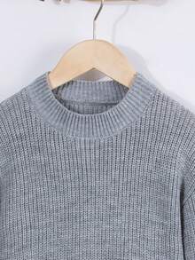 SHEIN Áo len dài tay màu trơn cho bé gái tuổi teen, kiểu dáng thường ngày dễ phối đồ. - Xám - Xem 3
