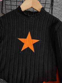 SHEIN Tween Girl Cool & Personalized Knitted Stand Collar Long Sleeve Tracksuit With Trousers - Orange - View 5